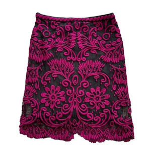 Baraschi Pink Lace Overlay Scalloped Mini Pencil Skirt 0